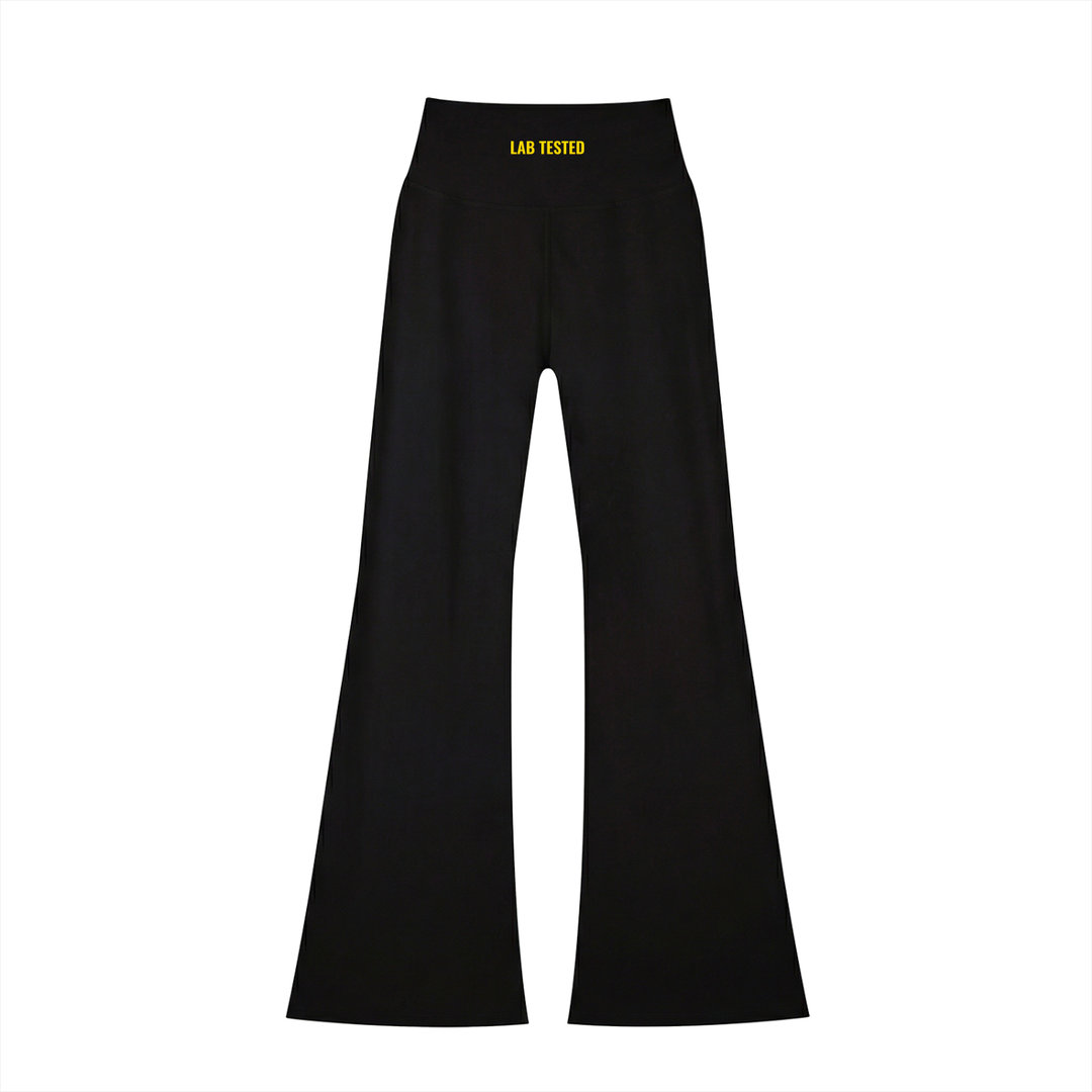 Laboratory Women's High-Waisted Flare Leggings Blue ink logo