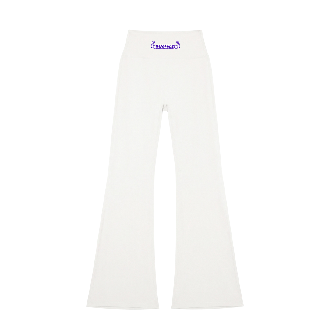 Laboratory Women's High-Waisted Flare Leggings Blue ink logo
