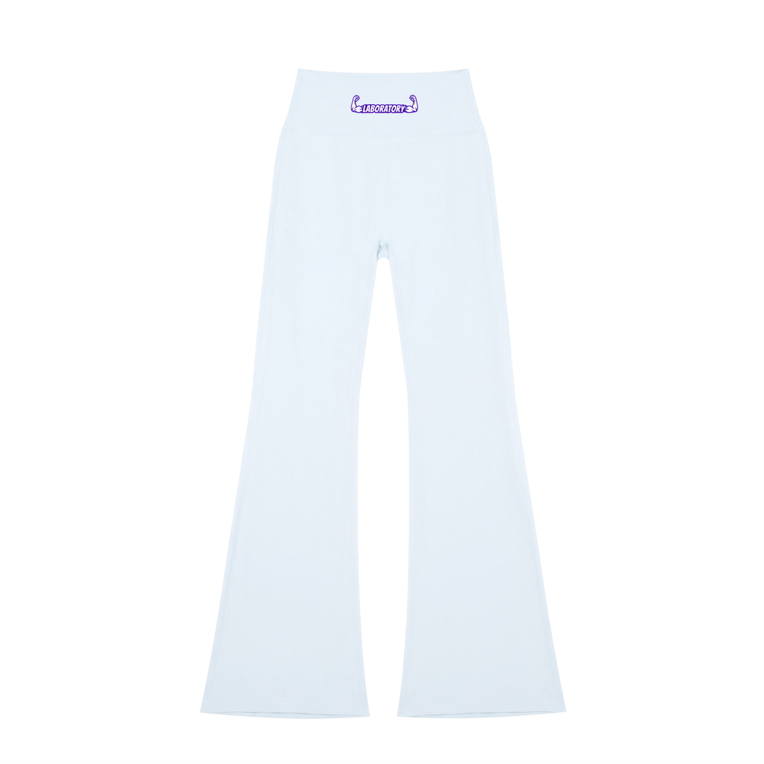 Laboratory Women's High-Waisted Flare Leggings Blue ink logo