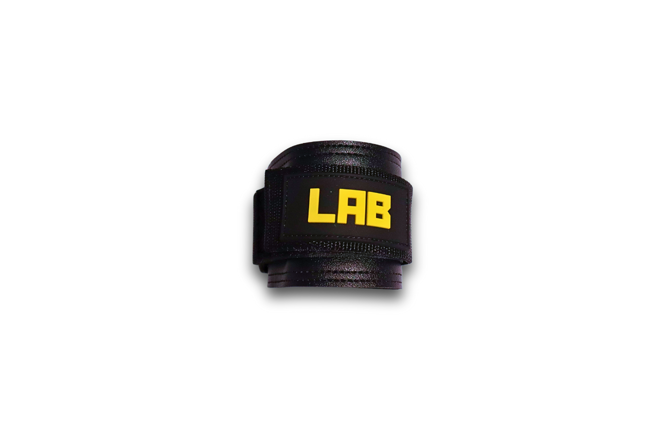 Black ankle cuff with 'LAB' branding on a white background