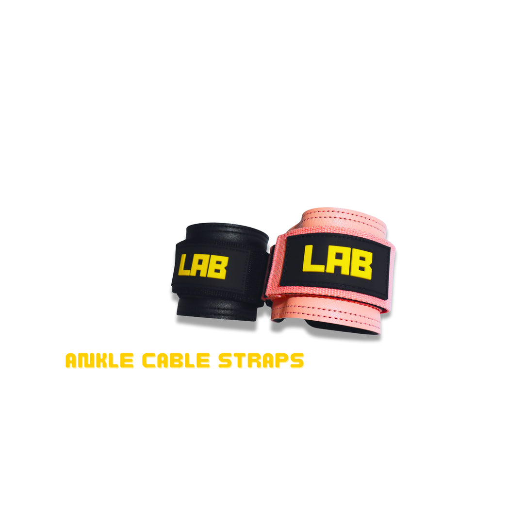 Black and pink ankle cable straps with 'LAB' branding on a white background