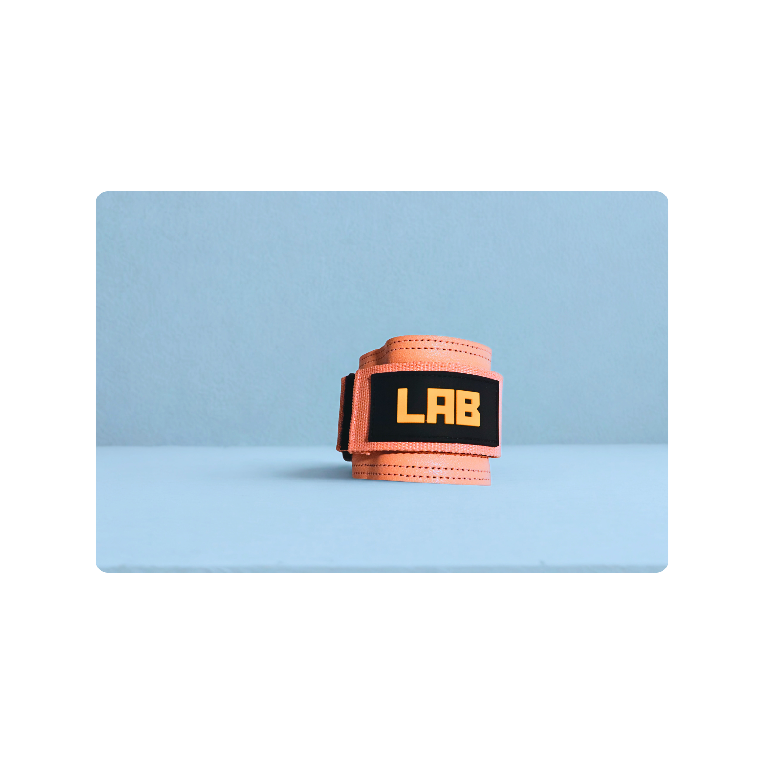 Pink LABORATORY ANKLE STRAP with 'LAB' logo on a light blue background
