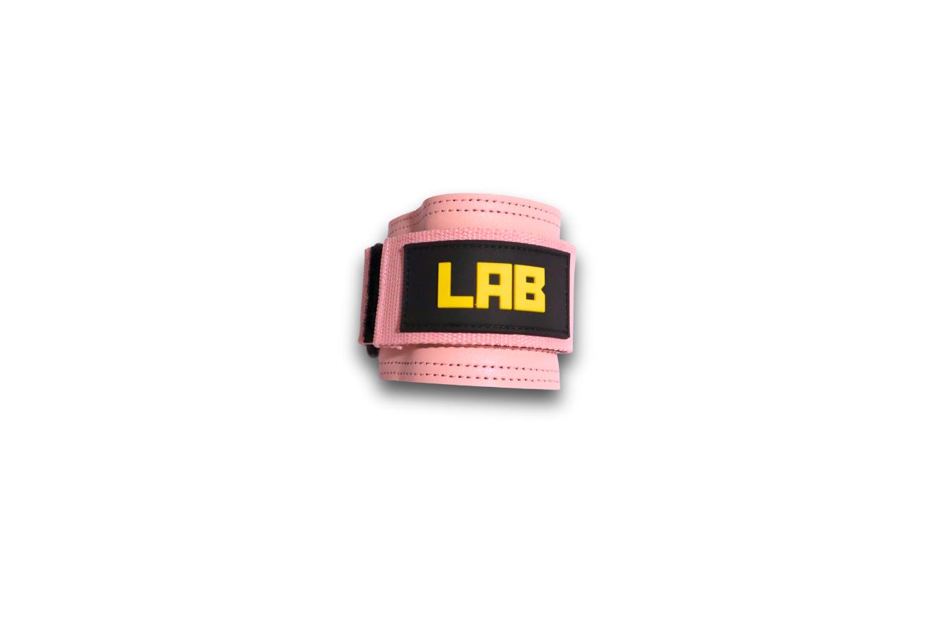 Pink Ankle cuff with 'LAB' logo on a white background