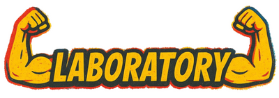 Logo with flexing muscles and the word 'LABORATORY' on a white background