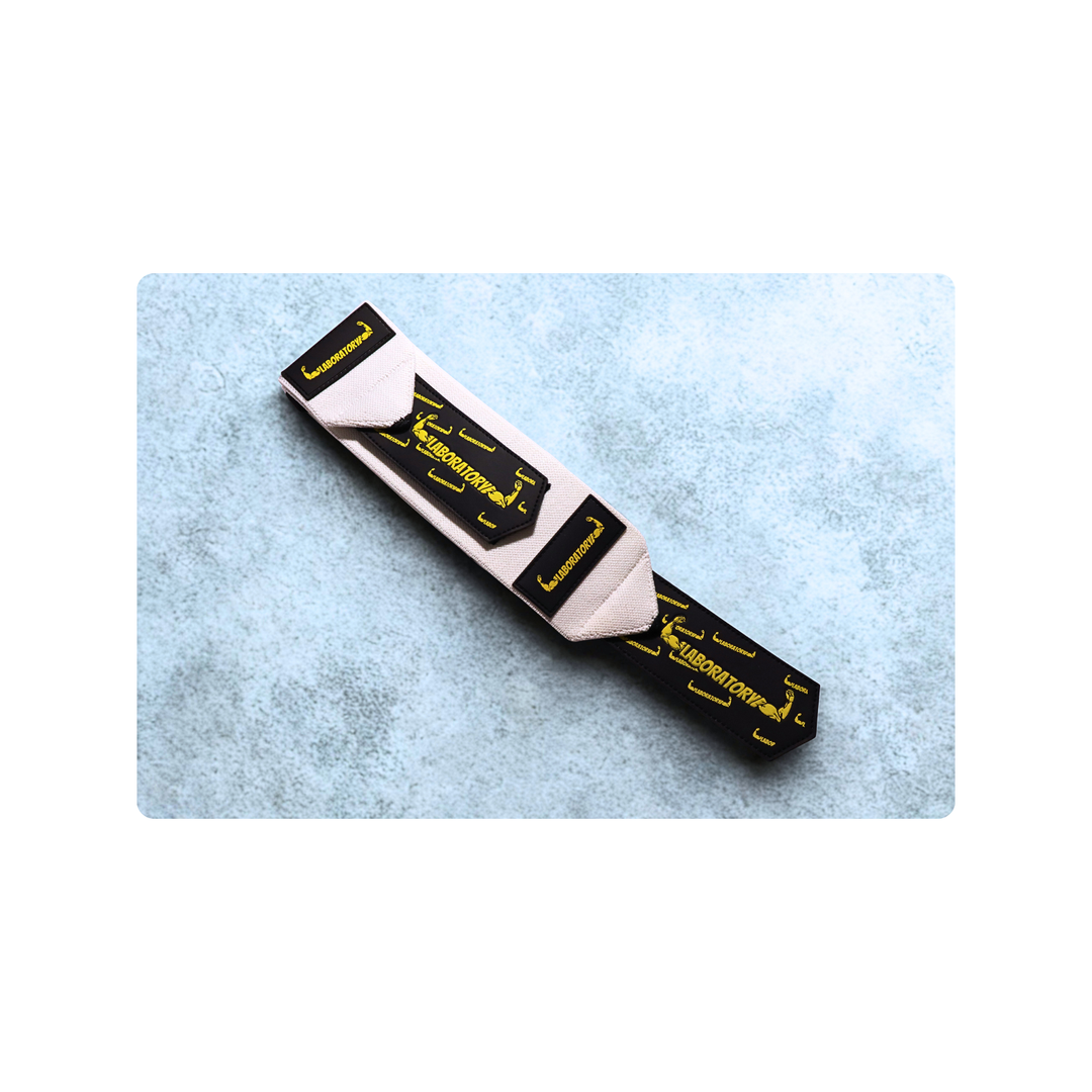 WHITE AND YELLOW LABORATORY WRIST WRAP V1 WITH WHTIE BACKGROUND