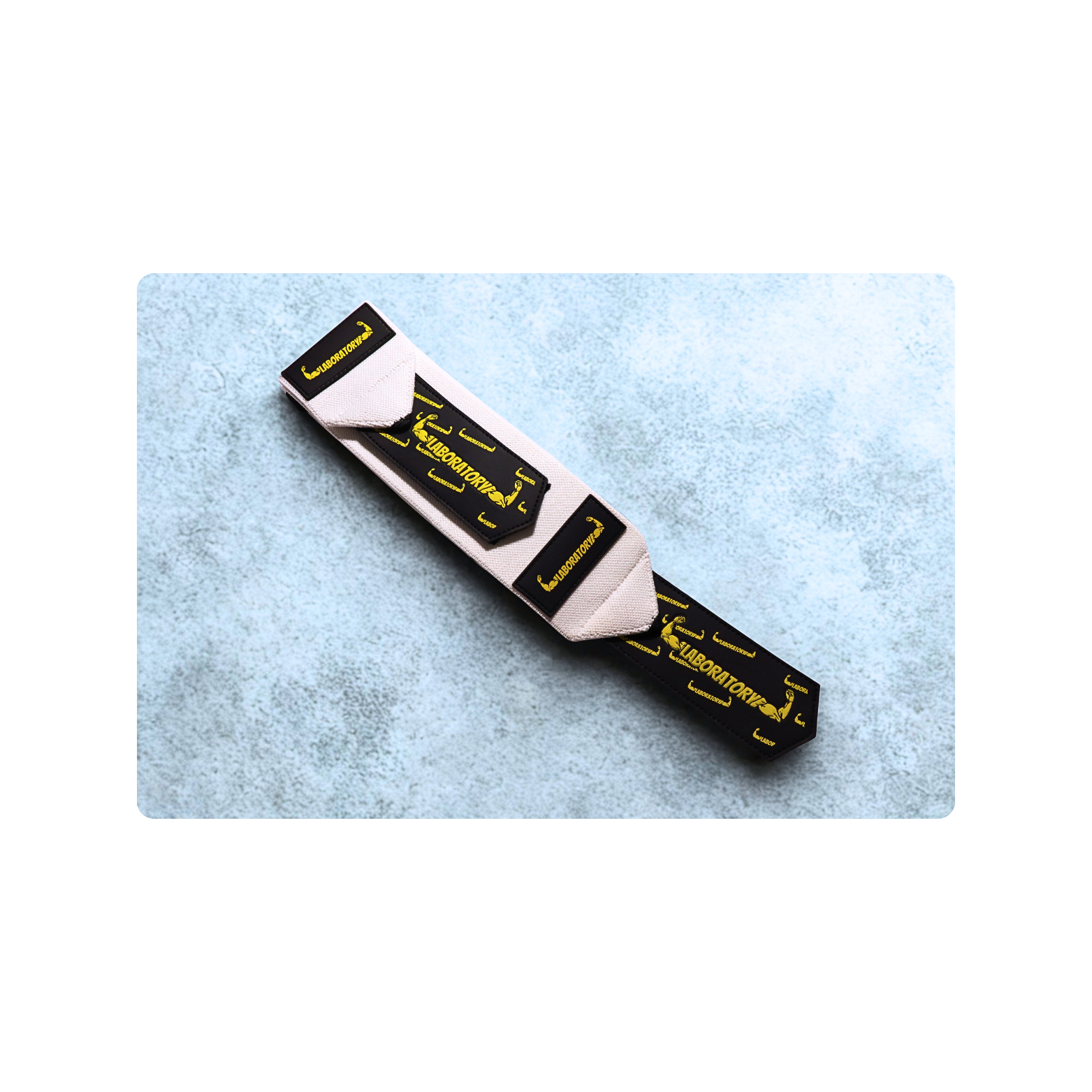 WHITE AND YELLOW LABORATORY WRIST WRAP V1 WITH WHTIE BACKGROUND