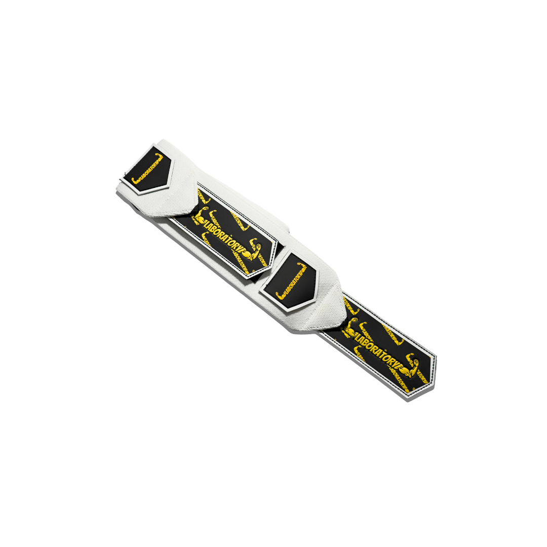 White and yellow laboratory wrist wrap v2 on white background