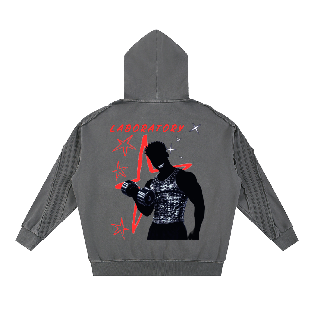 LABORATORY Raw Edge Zip Hoodie - RED BANDIT