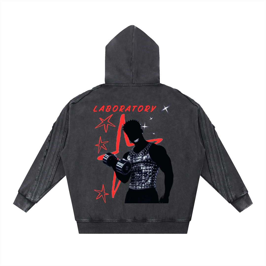 LABORATORY Raw Edge Zip Hoodie - RED BANDIT