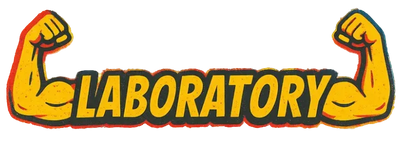 Logo with flexing muscles and the word 'LABORATORY' on a white background
