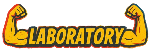 Logo with flexing muscles and the word 'LABORATORY' on a white background